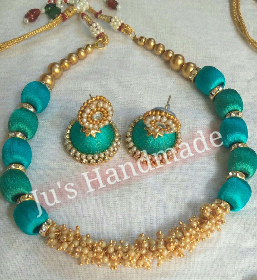 Silk thread necklace set with matching earring - Advika Creations